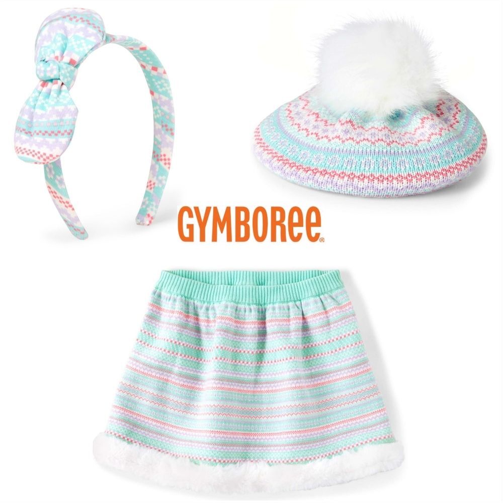 Gymboree Girls Polar Party Fairisle Sweater Skirt Size 8 Matching Hat Headband